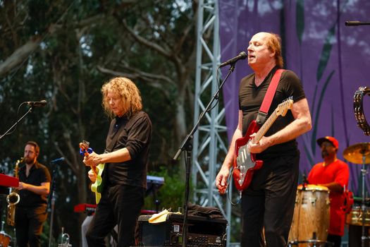 San Francisco, CA, 1st October, 2022, Jerry Harrison, left, and Adrian Belew perform the Talking Heads 1980 classic Remain in Light at the 2022 Hardly Strictly Bluegrass Festival in Golden Gate Park.