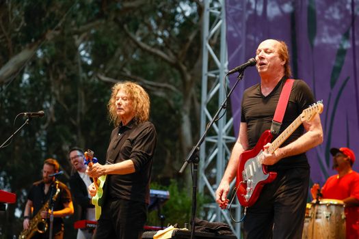 San Francisco, CA, 1st October, 2022, Jerry Harrison, left, and Adrian Belew perform the Talking Heads 1980 classic Remain in Light at the 2022 Hardly Strictly Bluegrass Festival in Golden Gate Park.