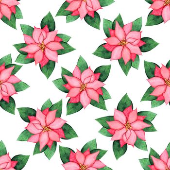 Watercolor poinsettia seamless pattern. Christmas print