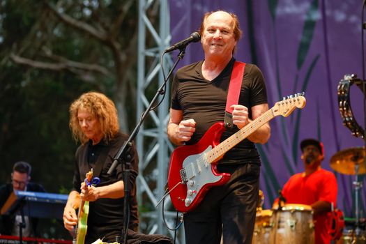 San Francisco, CA, 1st October, 2022, Jerry Harrison, left, and Adrian Belew perform the Talking Heads 1980 classic Remain in Light at the 2022 Hardly Strictly Bluegrass Festival in Golden Gate Park.