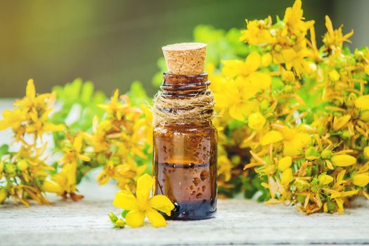 St. John's wort tincture in a small bottle.