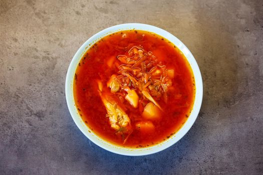 Ukrainian national dish classic red borsch.