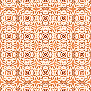 Textile ready positive print, swimwear fabric, wallpaper, wrapping. Orange impressive boho chic summer design. Hand drawn green mosaic seamless border. Mosaic seamless pattern.