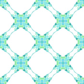 Mosaic seamless pattern. Green overwhelming boho chic summer design. Hand drawn green mosaic seamless border. Textile ready lively print, swimwear fabric, wallpaper, wrapping.
