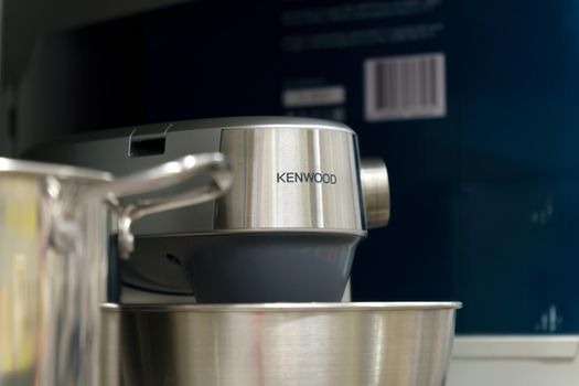 Tyumen, Russia-September 27, 2022: Kenwood logo, products and hells kitchen appliances. He has been a member of the De Longhi Group since 2001.