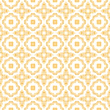 Tiled watercolor pattern. Yellow symmetrical kaleidoscope background. Textile ready flawless print, swimwear fabric, wallpaper, wrapping. Hand painted tiled watercolor seamless.