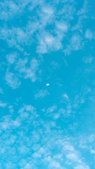 VERTICAL BANNER Atmosphere panorama white clouds azure blue sky Background summer open air freedom.