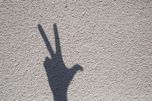 Shadow from the hand on the pavement. Shadow play on a sunny day