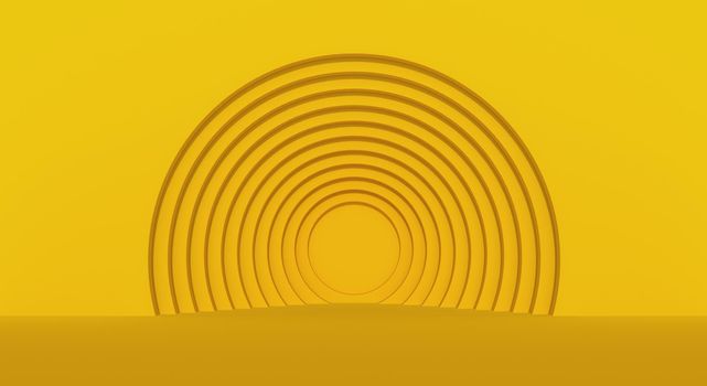 Abstract room circles yellow background. 3d rendering.