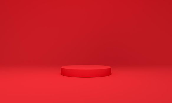 Red pedestal to display the product. Highlight concept. 3d rendering.