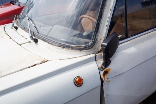 old car, rusty broken body, abandoned parking