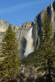 yosemite falls with rainbow in the morning