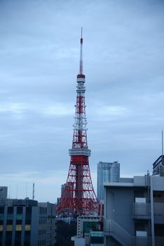 tokyo tower with cloudy sky