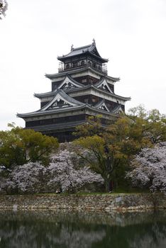 hiroshima castle with cherry blossom