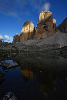 Tre Cime in Dolomite mountain in Italy