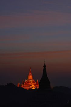 night scene of pagoda in bagan, myanmar