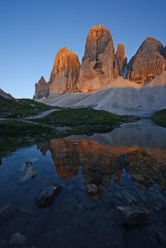 Tre Cime in Dolomite mountain in Italy