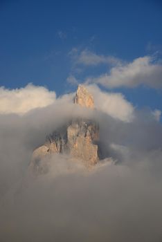 mountain peaks at passo rolle in italy