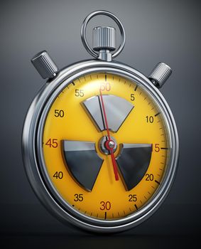 Chronometer with radiation icon. Nuclear war countdown concept. 3D illustration.