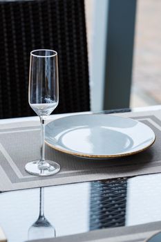 Empty plate of blue glaze ceramic melamine for dinner.