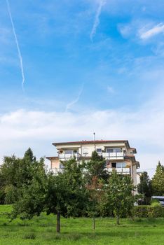 Luxury house in the mountains. villa in the background of the hills. mountain tourism concept. cottage under the mountain. Exterior modern style villa surrounded by nature.