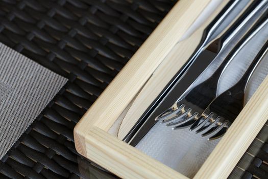 Dinner set knife and fork for eating in a restaurant. Table setting