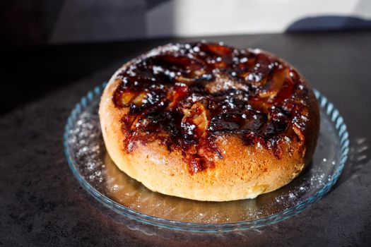 sweet freshly baked apple biscuit cake with sugar