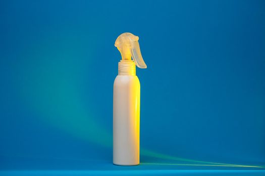 white bottle with cream, shampoo for hair, shower gel, colored background, beautiful studio light, beauty and youth of the human body