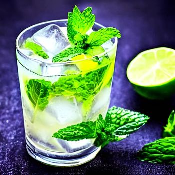 Fresh mojito alcohol cocktail drawing with lime, mint leaves and ice. picture & image food illustration for background and multimedia content