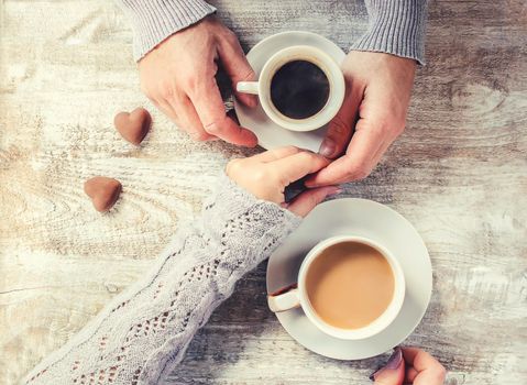 A cup of coffee. Selective focus. Couple. Drink.