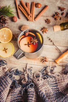 Mulled wine. With spices. Selective focus. Christmas drink.