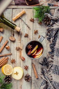 Mulled wine. With spices. Selective focus. Christmas drink.