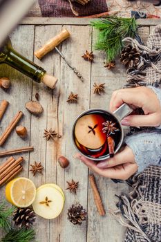 Mulled wine. With spices. Selective focus. Christmas drink.