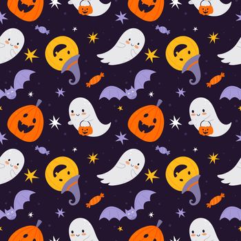 Vector Halloween texture in a flat style on a blue background. suitable for baby fabrics, textiles, wrapping paper