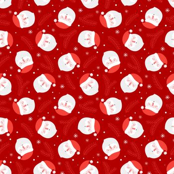 Christmas seamless pattern with funny santa on red background. Flat cartoon style Seamless vector background for winter holidays decoration, fabric, wrapping paper ...