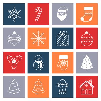 New year or christmas Flat Icons Collection of Sixteen Simple Icons Vector illustration
