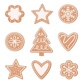 Set of Christmas gingerbread. Vector illustration in a flat style on a white background.