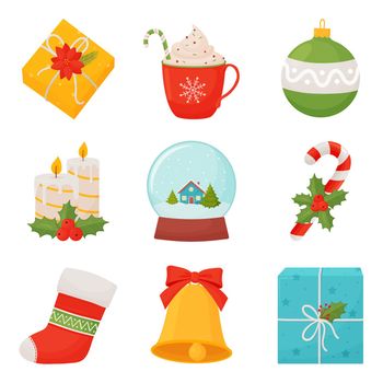 Set of Christmas symbols. Colorful Christmas icons vector illustration isolated on white background