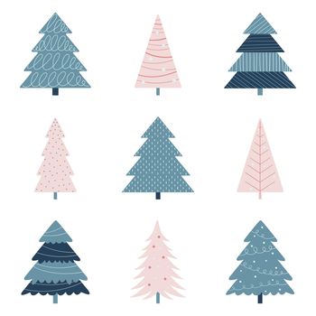 Set of multi-colored Christmas trees. Vector set for design isolated on white background.