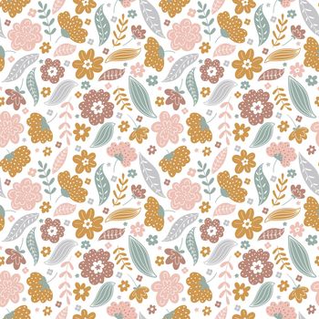 Trendy seamless floral ditsy pattern. Fabric design with simple flowers. Vector repeated pattern for fabric, wallpaper or wrap paper