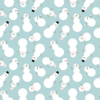 Seamless pattern with funny snowmen. Vector illustration in Scandinavian style. Seamless background for winter holidays decoration, printing on fabric, wrapping paper.
