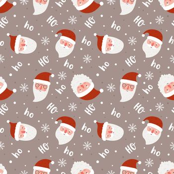 Christmas seamless pattern with funny santas. Vector illustration. Ideal for fabric, wrapping paper.