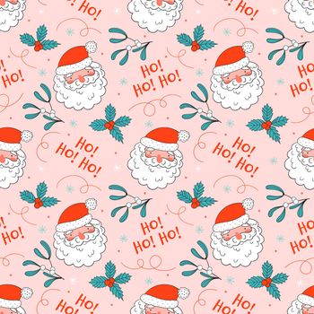 Christmas seamless pattern with cute santa in doodle style. Excellent for printing on fabrics, wrapping paper, covers, etc. Vector illustration.