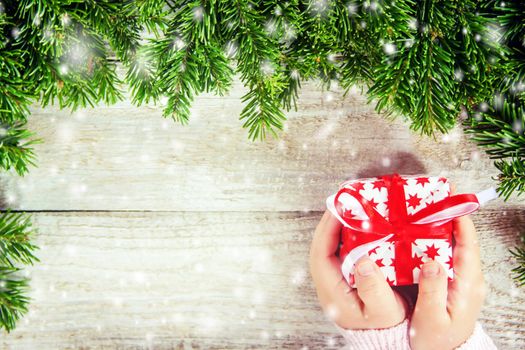 Wooden background with gifts. Selective focus. Decor.