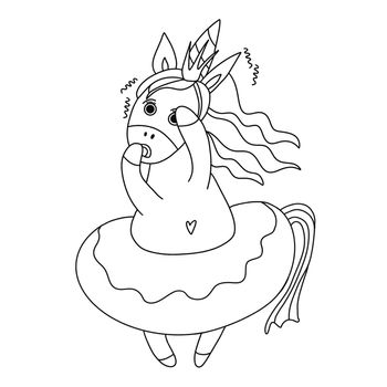 Cute cartoon unicorn. Coloring book. Cute cartoon unicorn. illustration depicting the emotion of fear. White background.