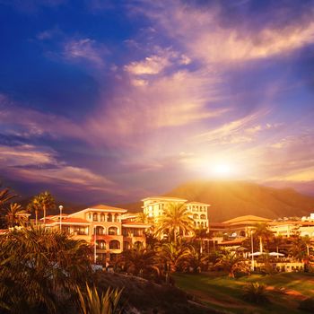 Sunset in Tenerife island, Spain. Tourist Resort