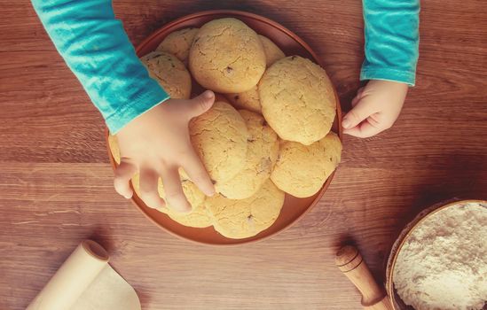 Cookies, cakes, cook their own hands. Selective focus. food.