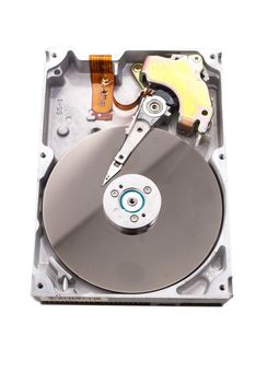 real open hard drive isolated on white ackground