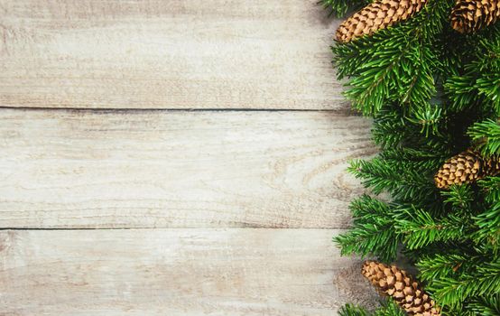 Wooden background with gifts. Selective focus. Decor.