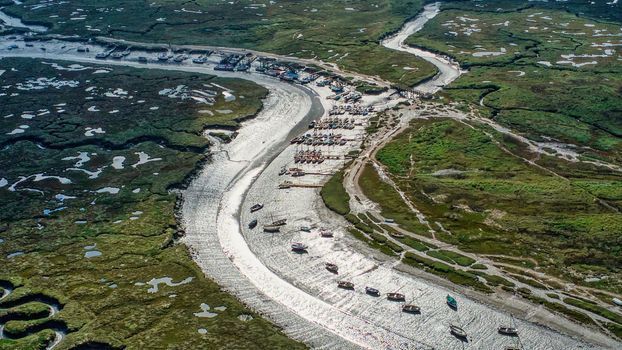 River Glaven at low tide aerial view